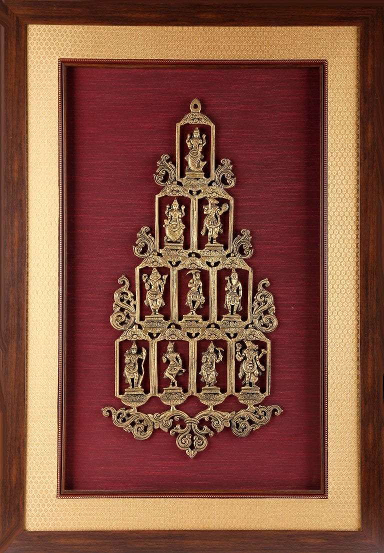 Dasavataram Brass Idol On Solid Wood Wall Hanging Writings On The Wall Wall Hanging