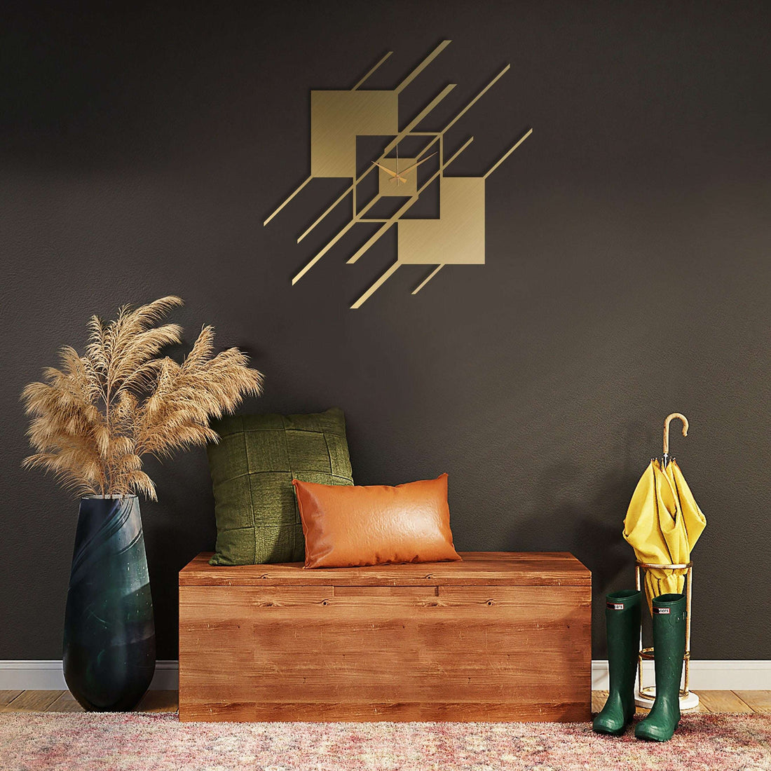 Designer Geometric Blocks Wall Clock Writings On The Wall Metal Wall Clock