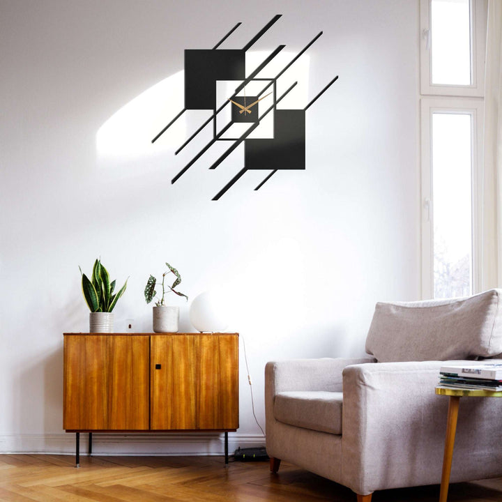 Designer Geometric Blocks Wall Clock Writings On The Wall Metal Wall Clock