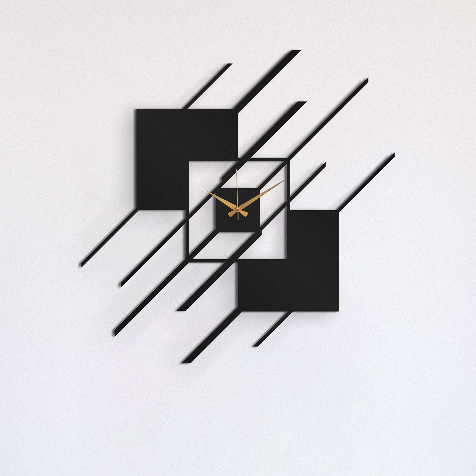 Designer Geometric Blocks Wall Clock Writings On The Wall Metal Wall Clock