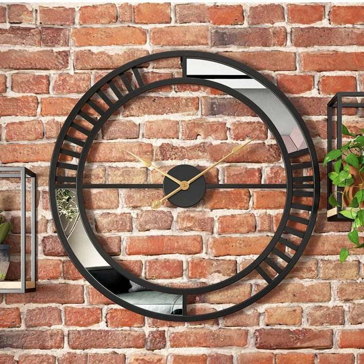 Designer Wall Clock with Mirror Pattern Writings On The Wall Metal Wall Clock