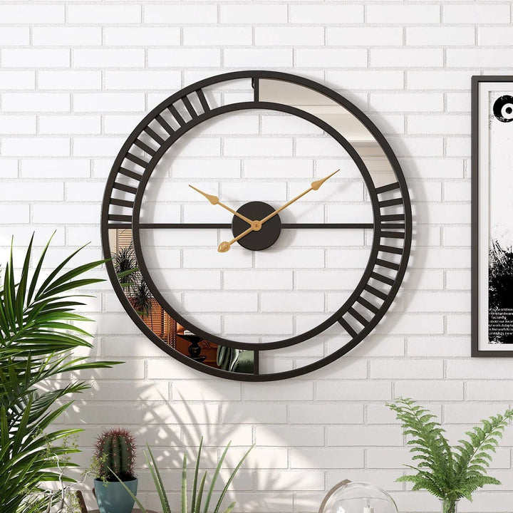 Designer Wall Clock with Mirror Pattern Writings On The Wall Metal Wall Clock