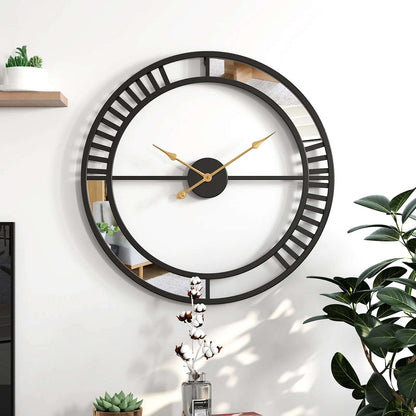 Designer Wall Clock with Mirror Pattern Writings On The Wall Metal Wall Clock