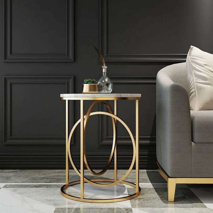 Double Ring Side Table With Marble Top Writings On The Wall side table