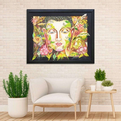 Floral Buddha Handmade Oil Painting Writings On The Wall Oil Painting