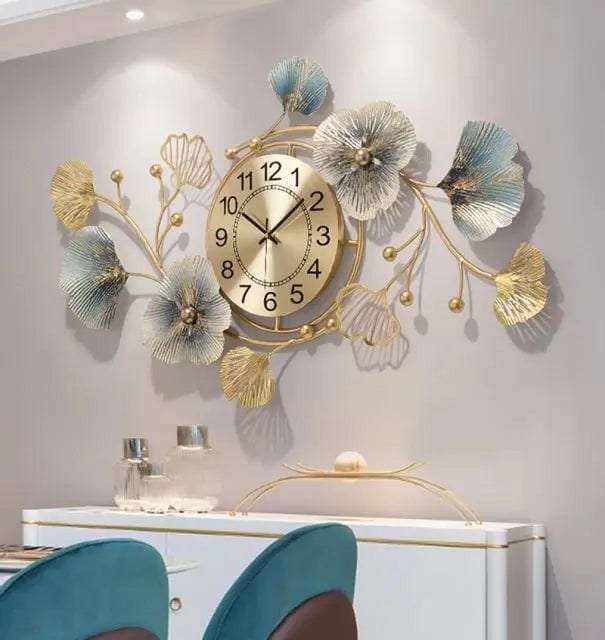 Flower Art with Center Clock Writings On The Wall Metal Wall Clock
