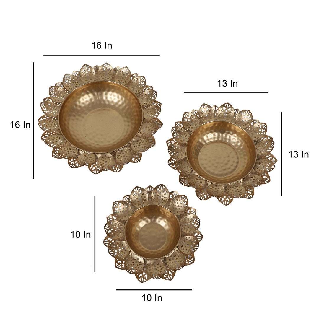 Flower Cutout Urli Set of 3 Writings On The Wall Diya Urli