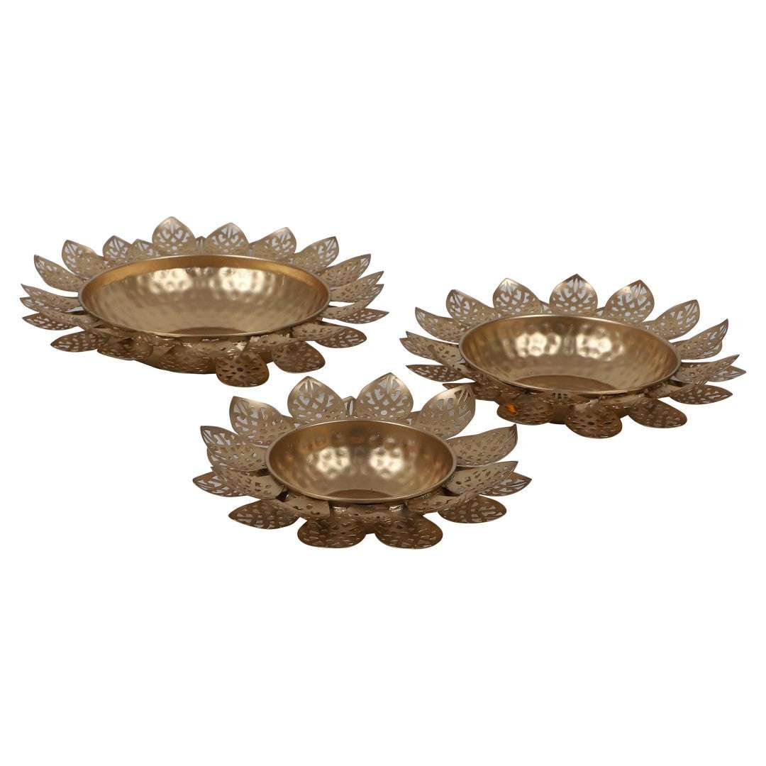 Flower Cutout Urli Set of 3 Writings On The Wall Diya Urli