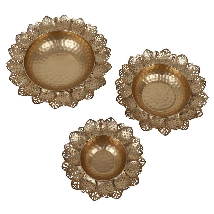 Flower Cutout Urli Set of 3 Writings On The Wall Diya Urli