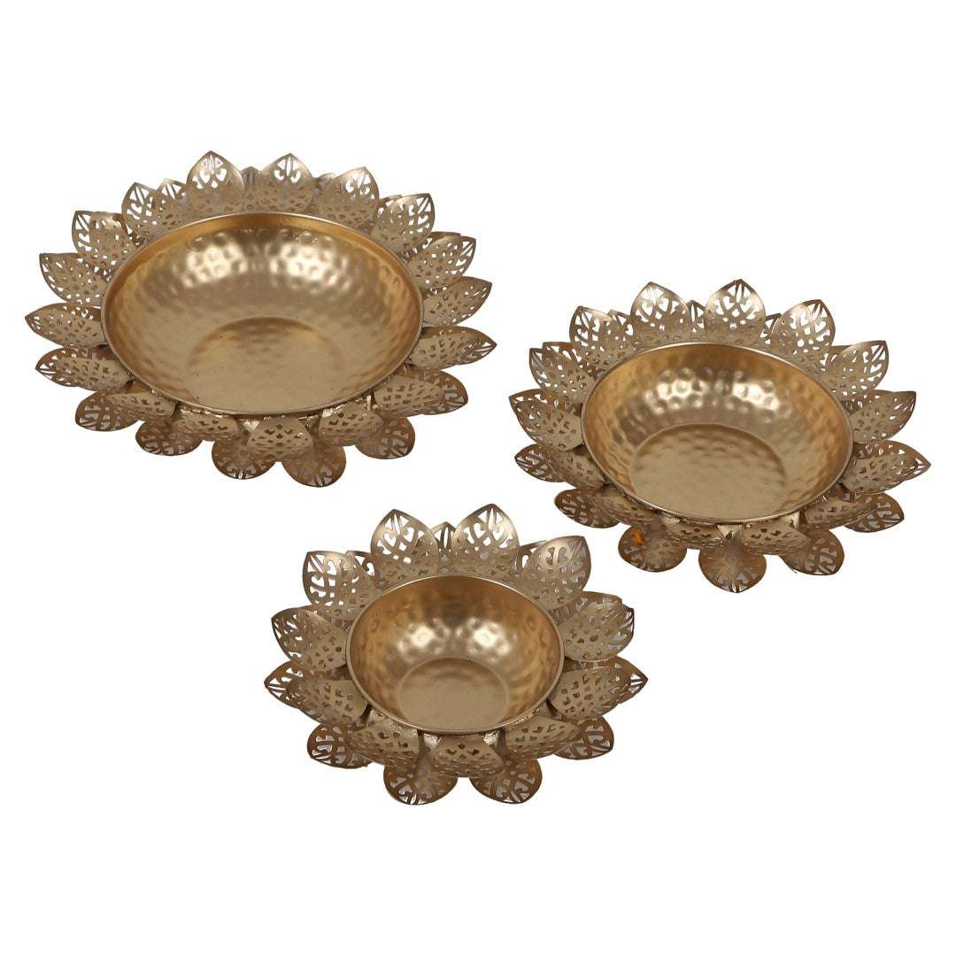 Flower Cutout Urli Set of 3 Writings On The Wall Diya Urli