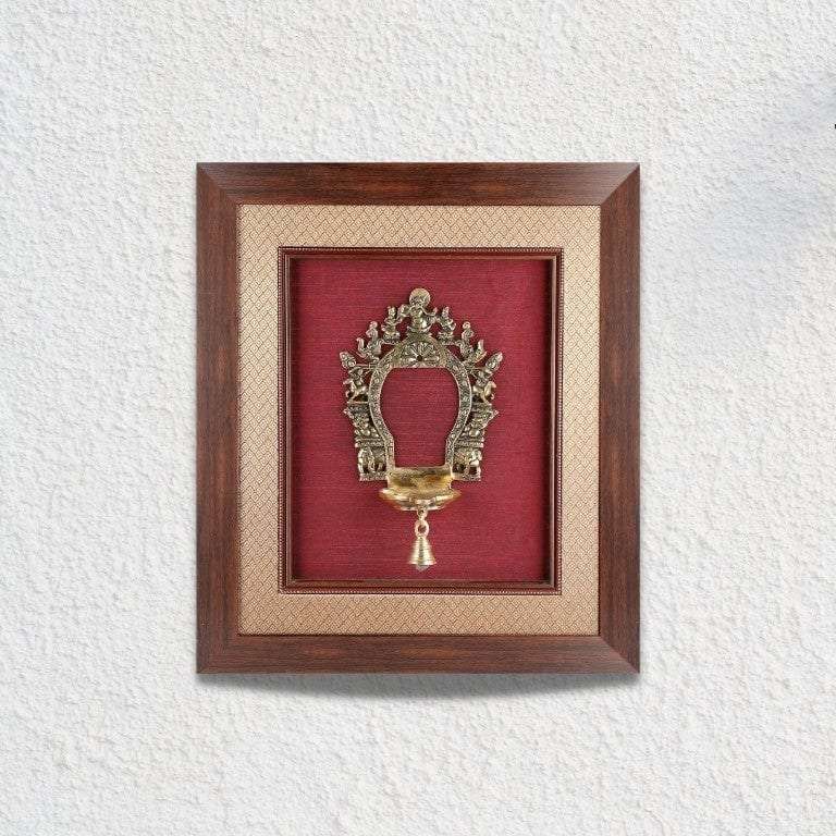 Framed Brass Lamp On Rich Raw Silk Wall Hanging Writings On The Wall Wall Hanging