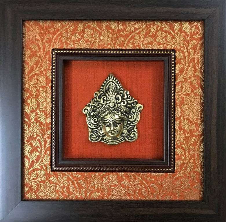 Framed God Brass Idol On Rich Raw Silk Wall Hanging Writings On The Wall Wall Hanging