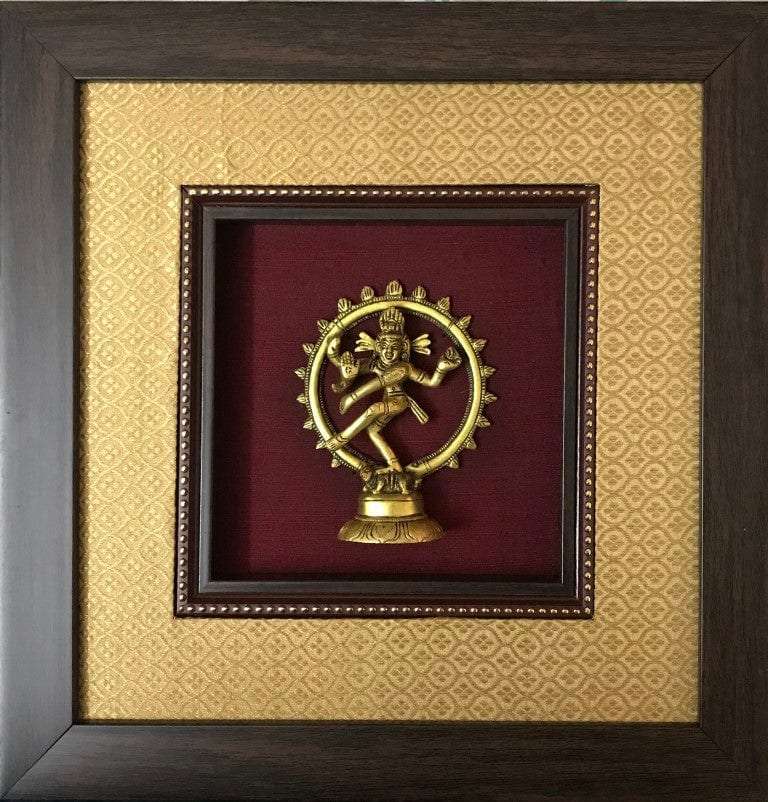 Framed God Brass Idol On Rich Raw Silk Wall Hanging Writings On The Wall Wall Hanging