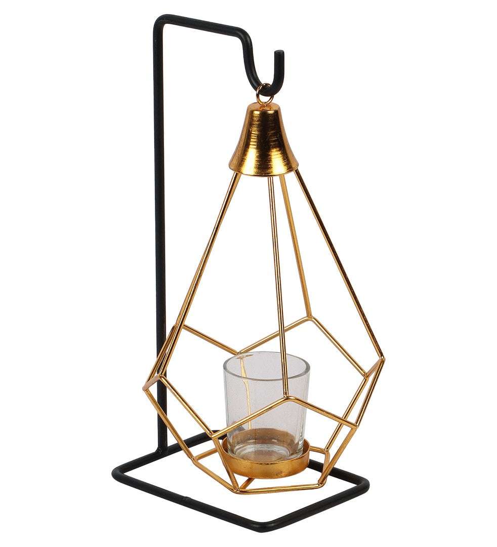Gold & Black Diamond Pendulum Tealight Holder with Glass Writings On The Wall home decor