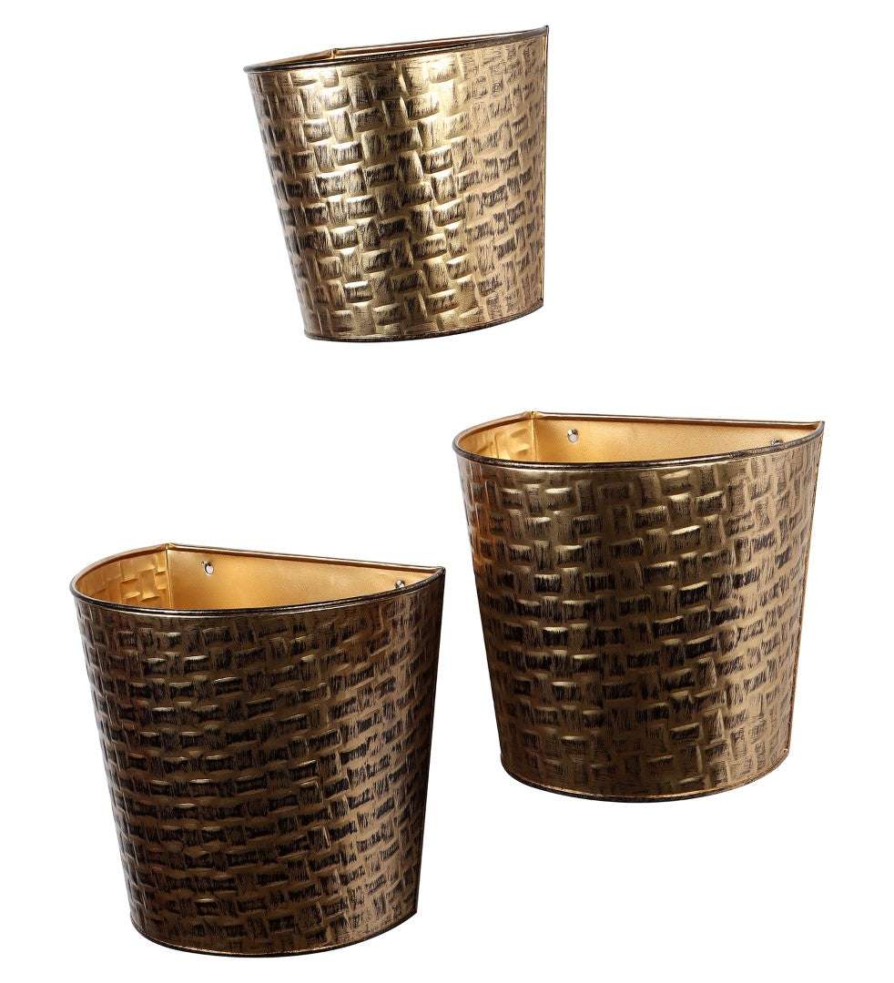 Gallery Detail: Gold Black Hammered Wall Planter Set Of 3