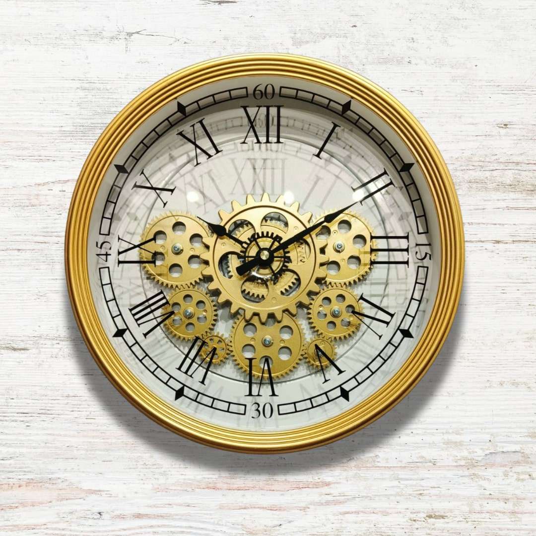 Gold Industrial Moving Gear Wall Clock Writings On The Wall Wall Clock