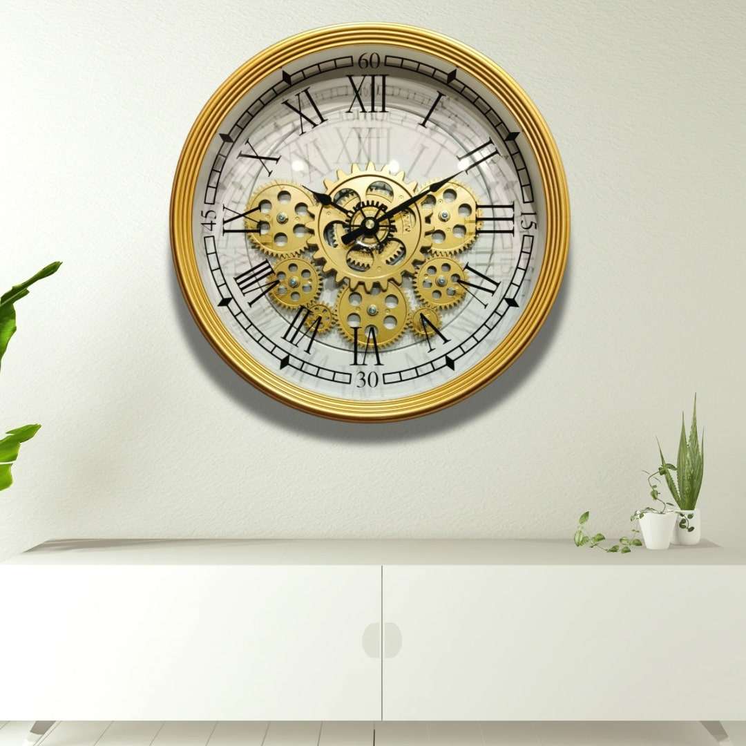 Gold Industrial Moving Gear Wall Clock Writings On The Wall Wall Clock