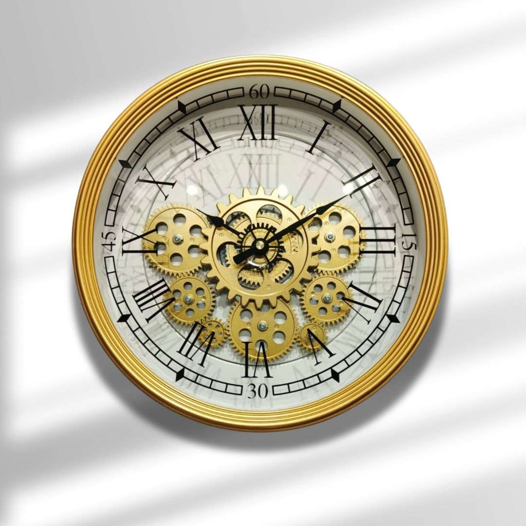 Gold Industrial Moving Gear Wall Clock Writings On The Wall Wall Clock