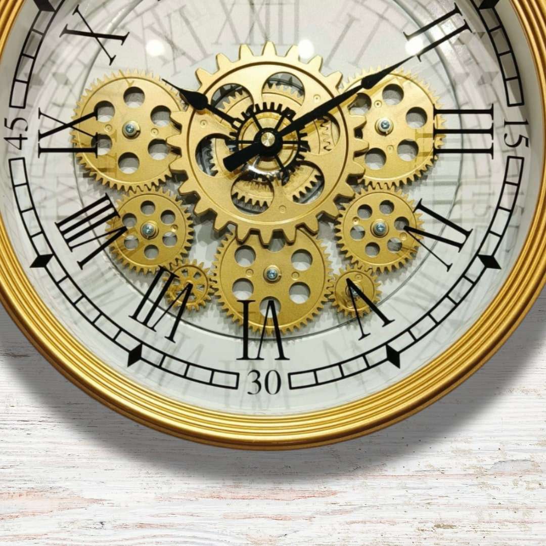 Gold Industrial Moving Gear Wall Clock Writings On The Wall Wall Clock