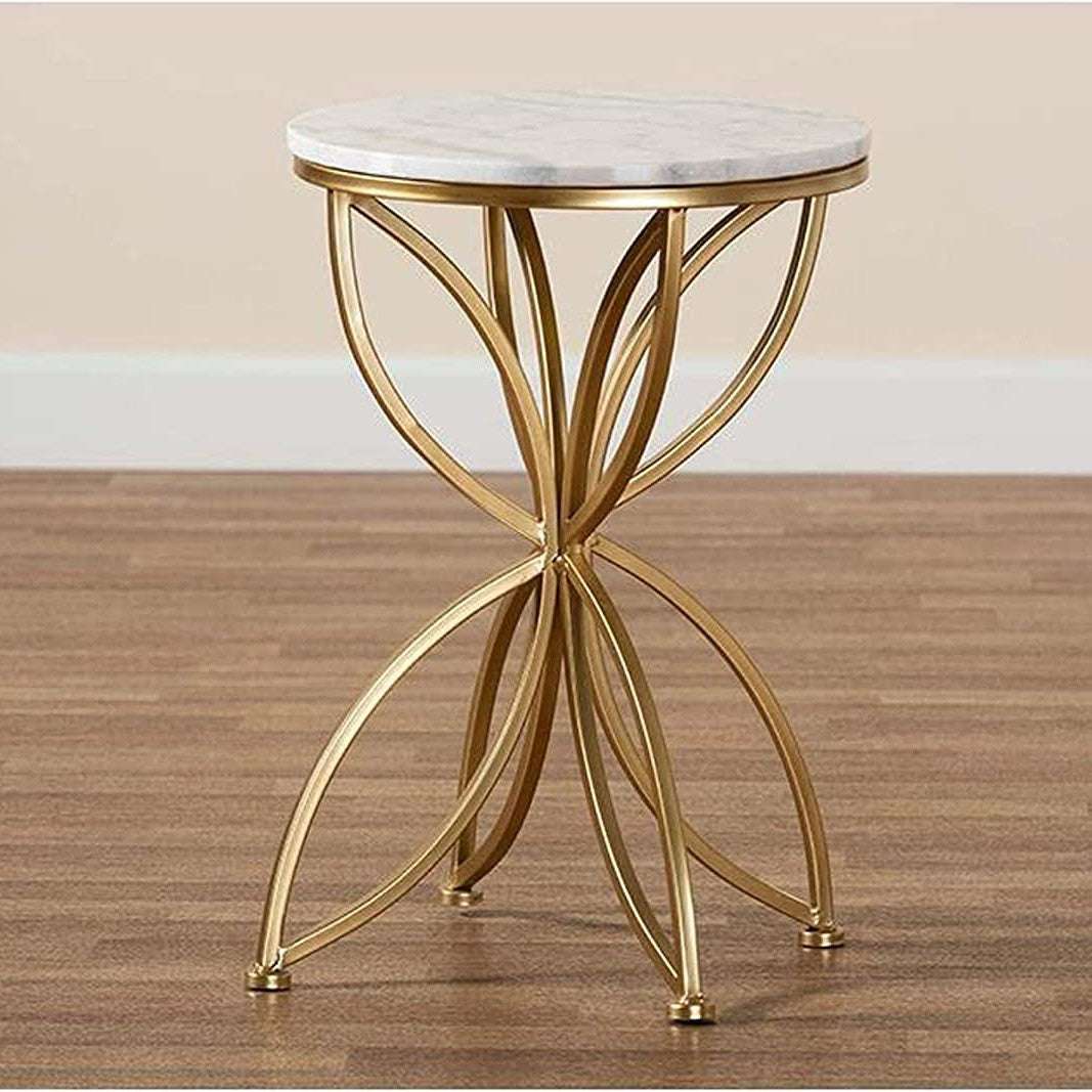 Golden Flower Side Table With Marble Top Writings On The Wall side table