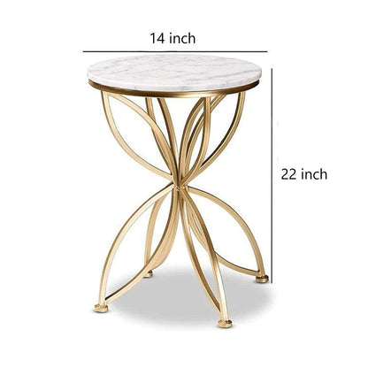 Golden Flower Side Table With Marble Top Writings On The Wall side table