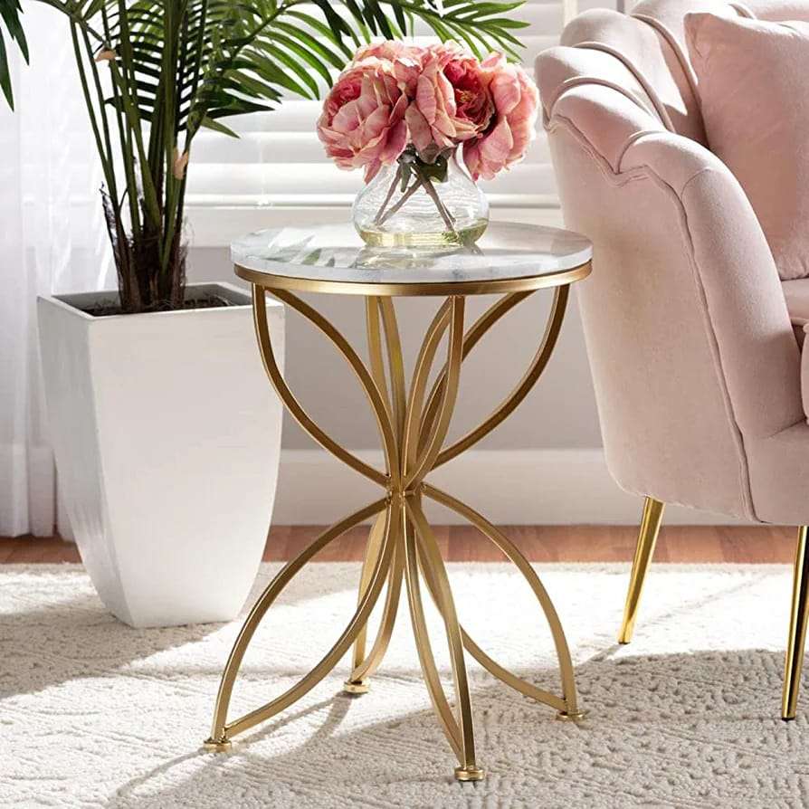 Golden Flower Side Table With Marble Top Writings On The Wall side table