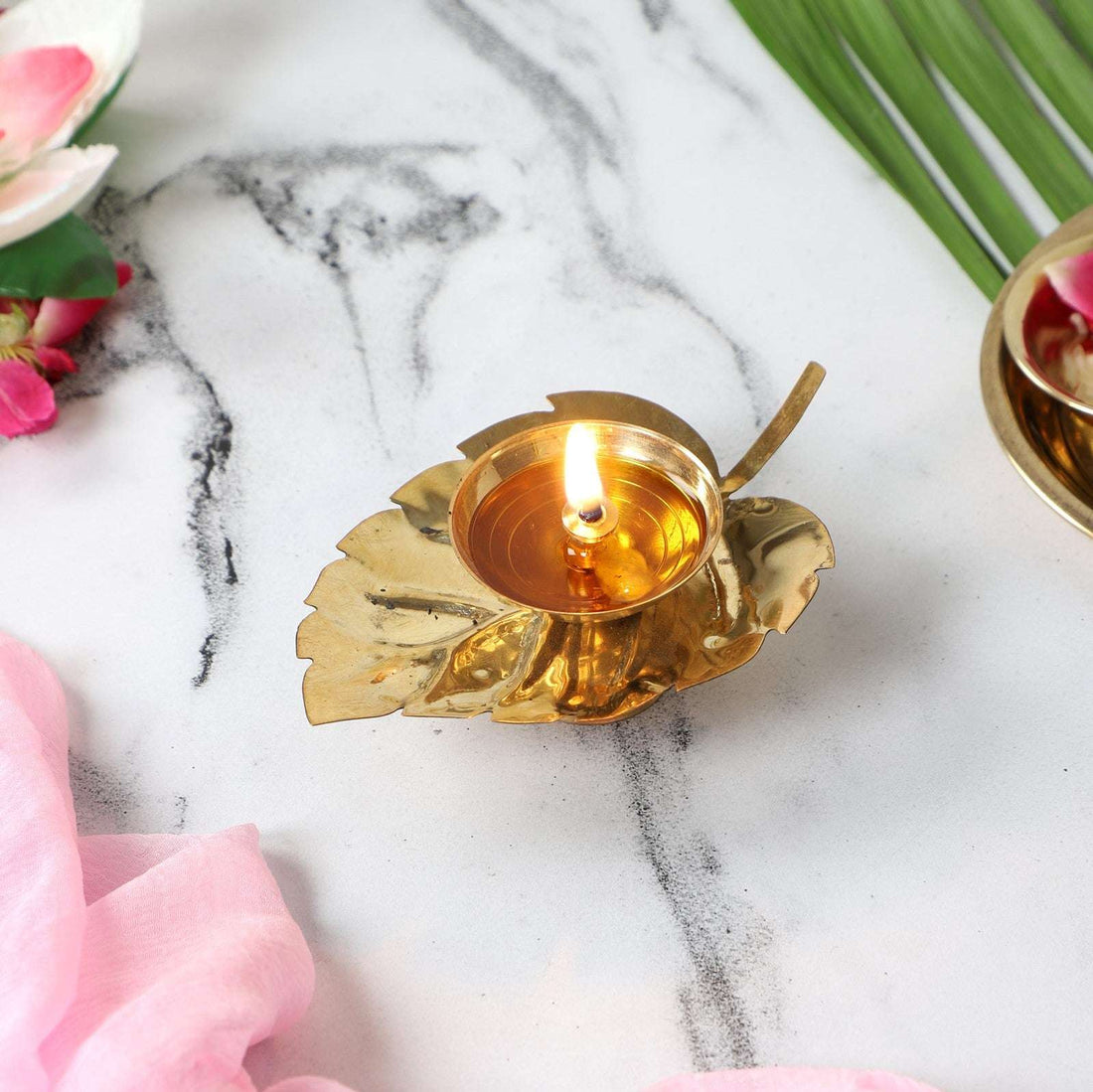 Golden Leaf Brass Diya Writings On The Wall Diya Urli