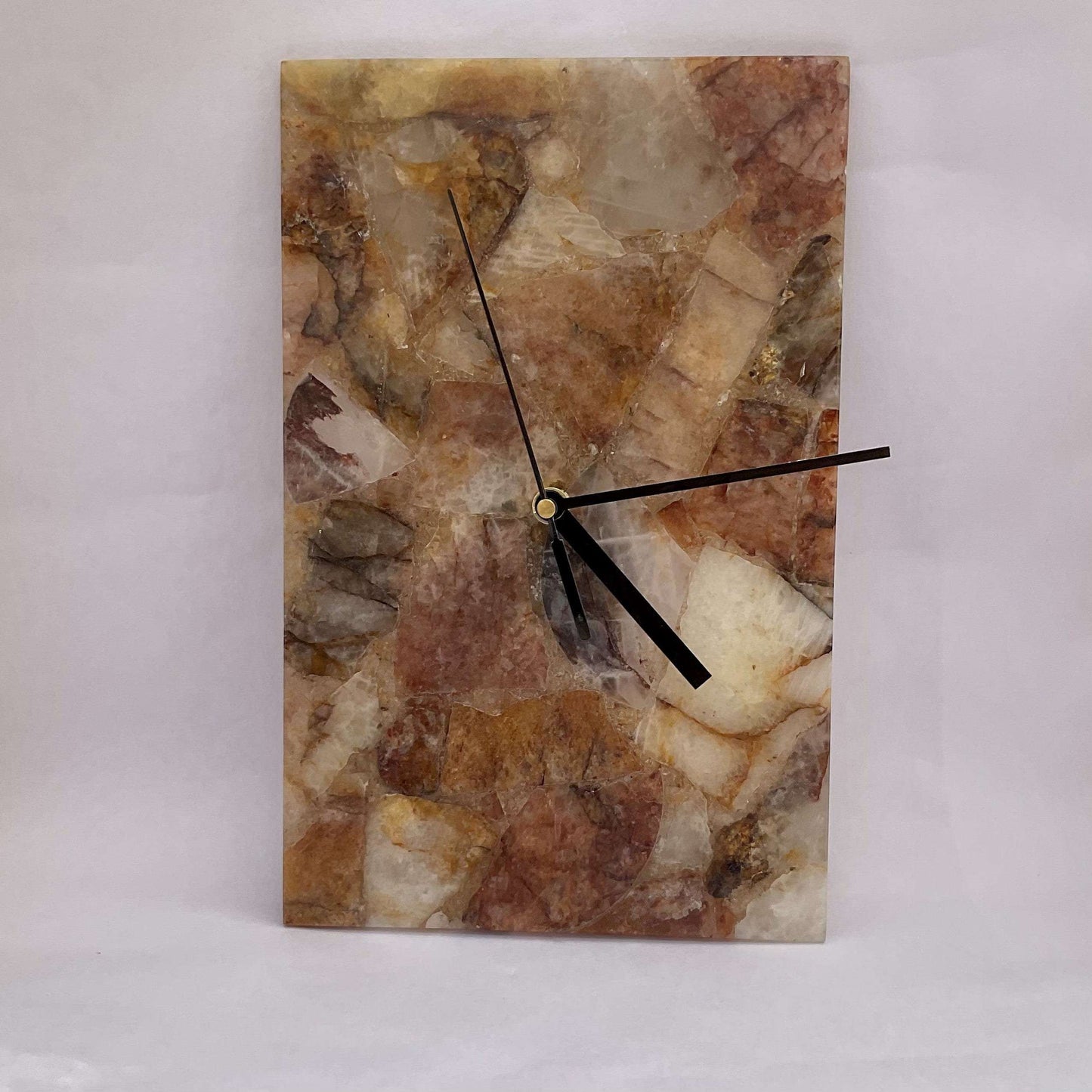 Golden Quartz Gemstone Rectangle Clock Writings On The Wall gemstone clock