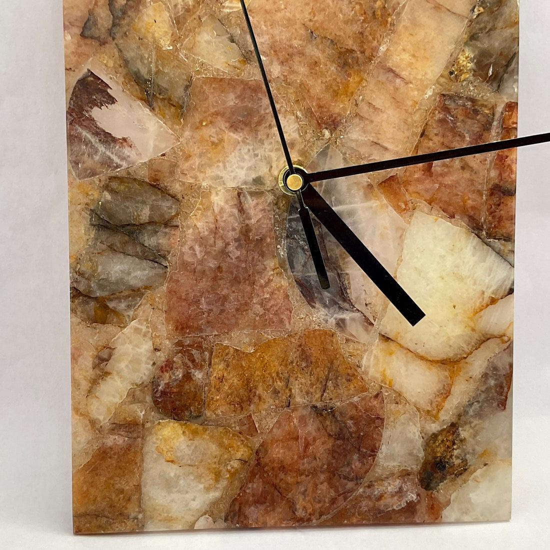 Golden Quartz Gemstone Rectangle Clock Writings On The Wall gemstone clock