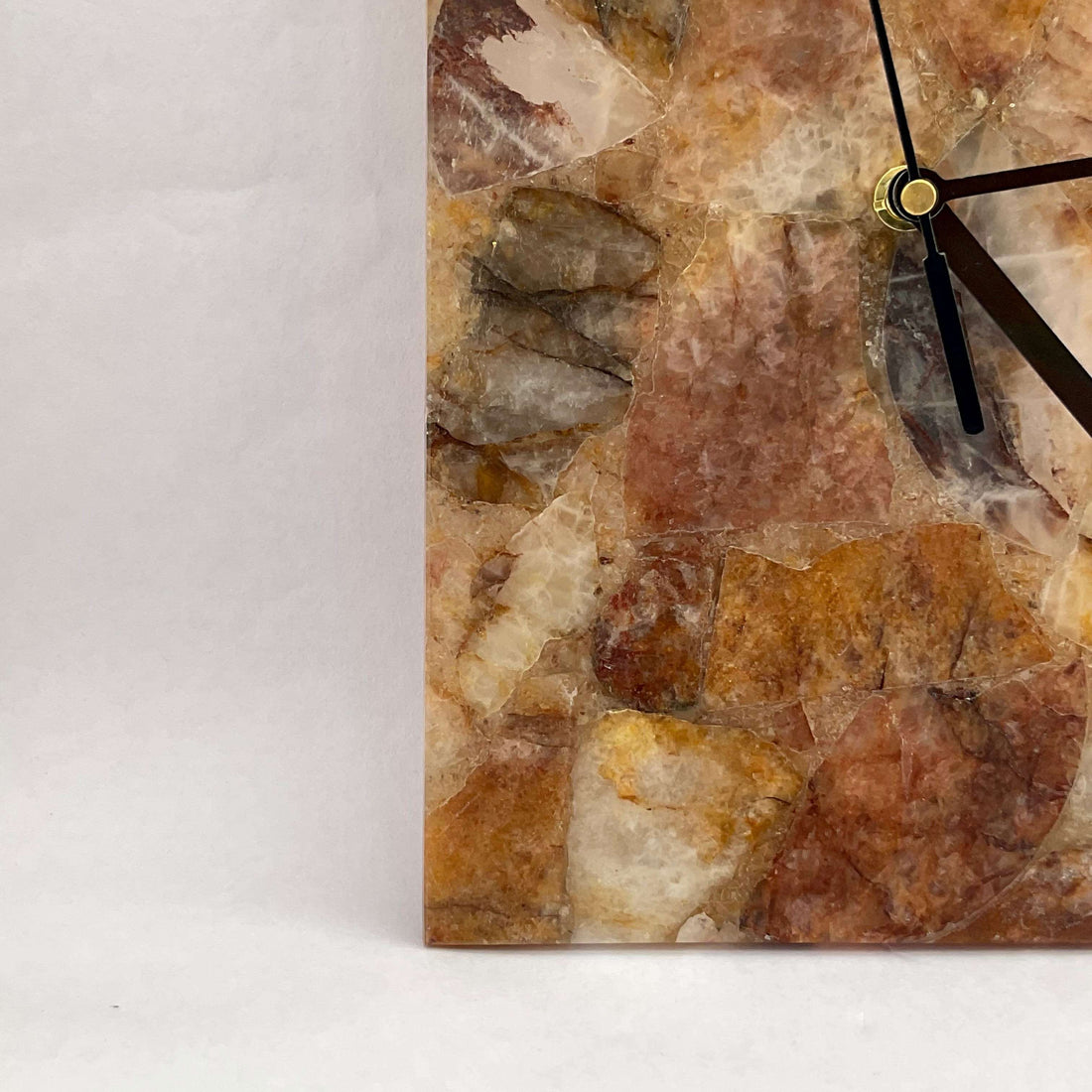 Golden Quartz Gemstone Rectangle Clock Writings On The Wall gemstone clock