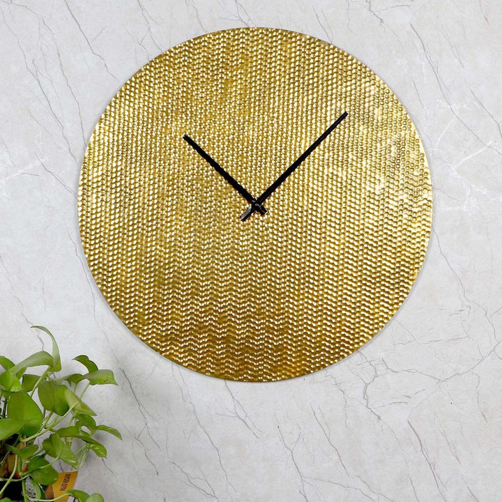 Golden Textured Designer Wall Clock Writings On The Wall Metal Wall Clock