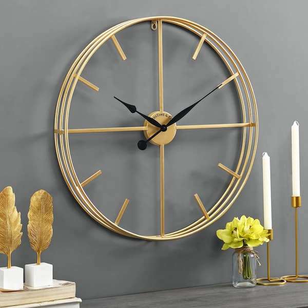 Golden Triple Ring Wall Clock Writings On The Wall Metal Wall Clock