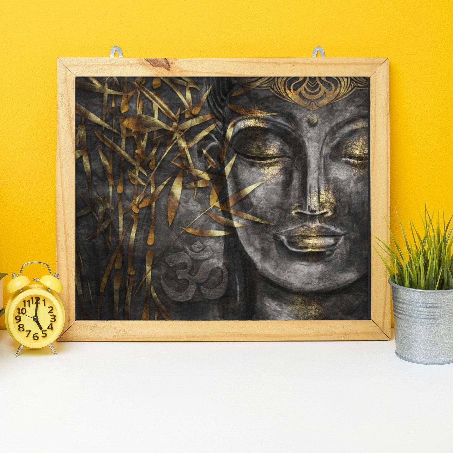 Gray and Gold Buddha Painting Writings On The Wall Canvas Print