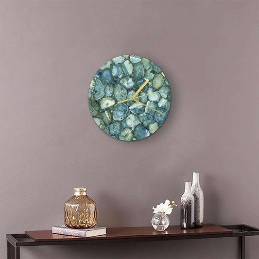 Green Agate Gemstone Round Clock with Leafing Writings On The Wall gemstone clock