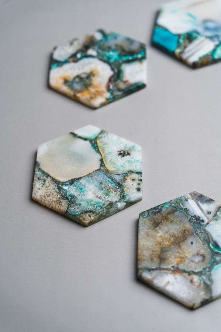 Green Agate Hexagon Coasters - Set of 4 Writings On The Wall Coasters