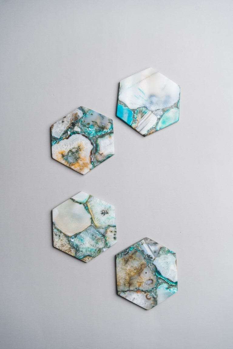 Green Agate Hexagon Coasters - Set of 4 Writings On The Wall Coasters