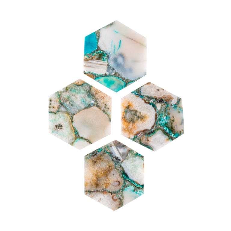 Green Agate Hexagon Coasters - Set of 4 Writings On The Wall Coasters