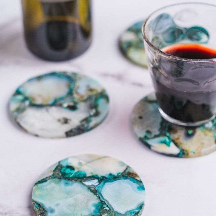 Green Agate Round Coasters - Set of 4 Writings On The Wall Coasters