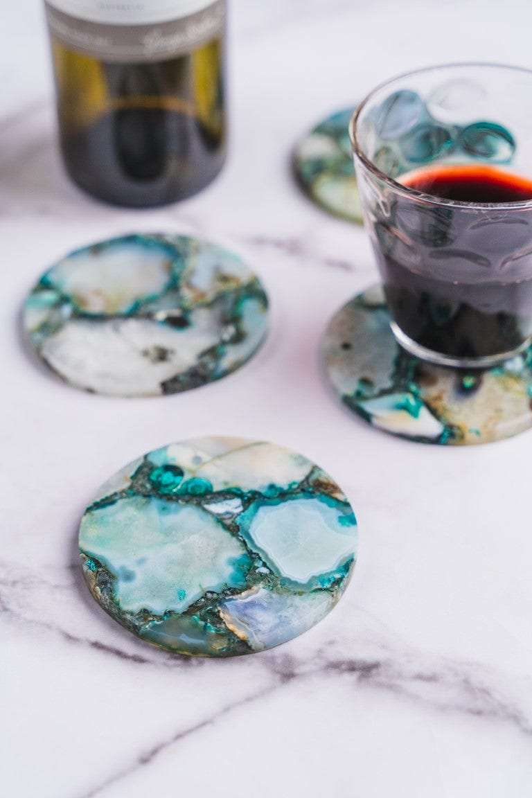 Green Agate Round Coasters - Set of 4 Writings On The Wall Coasters