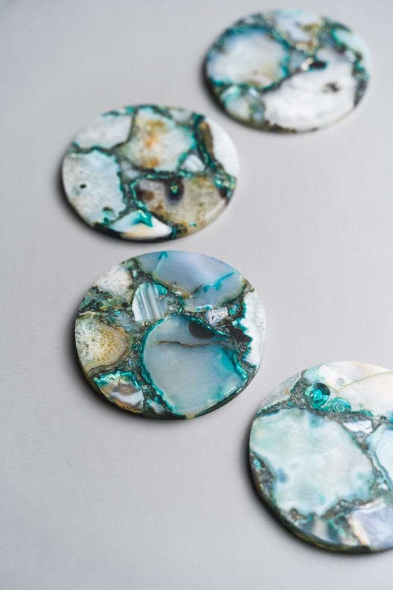 Green Agate Round Coasters - Set of 4 Writings On The Wall Coasters