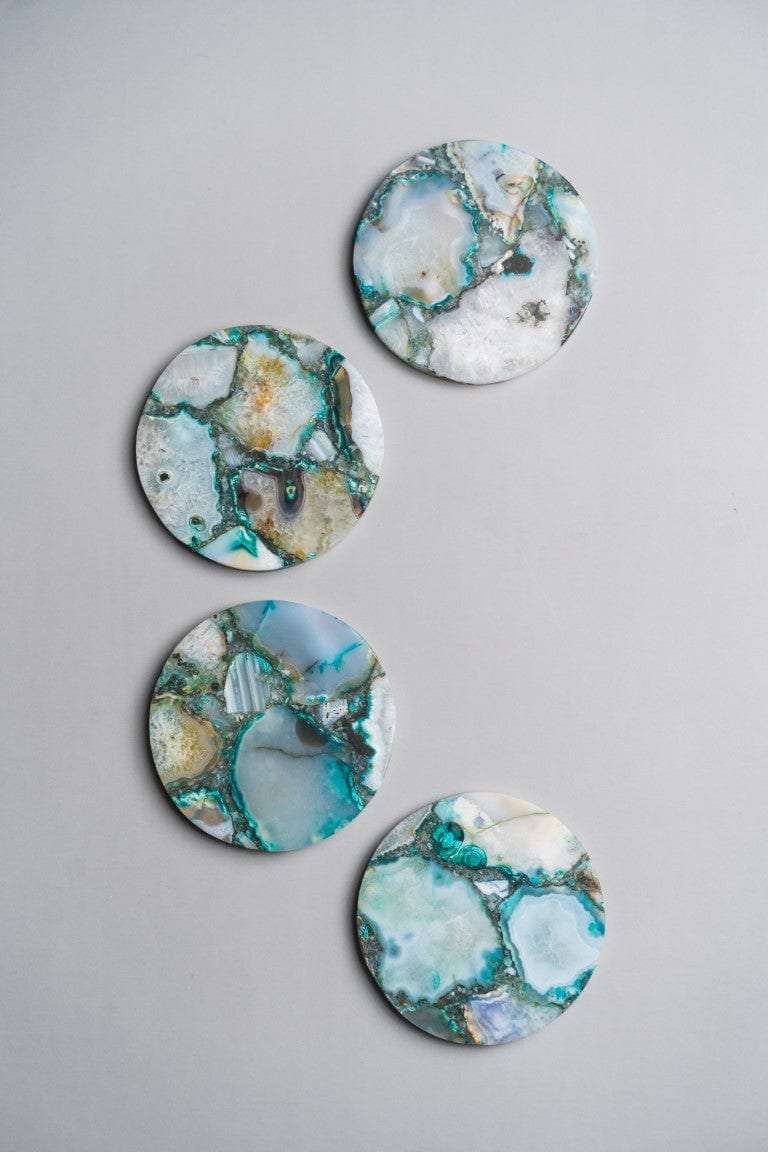 Green Agate Round Coasters - Set of 4 Writings On The Wall Coasters