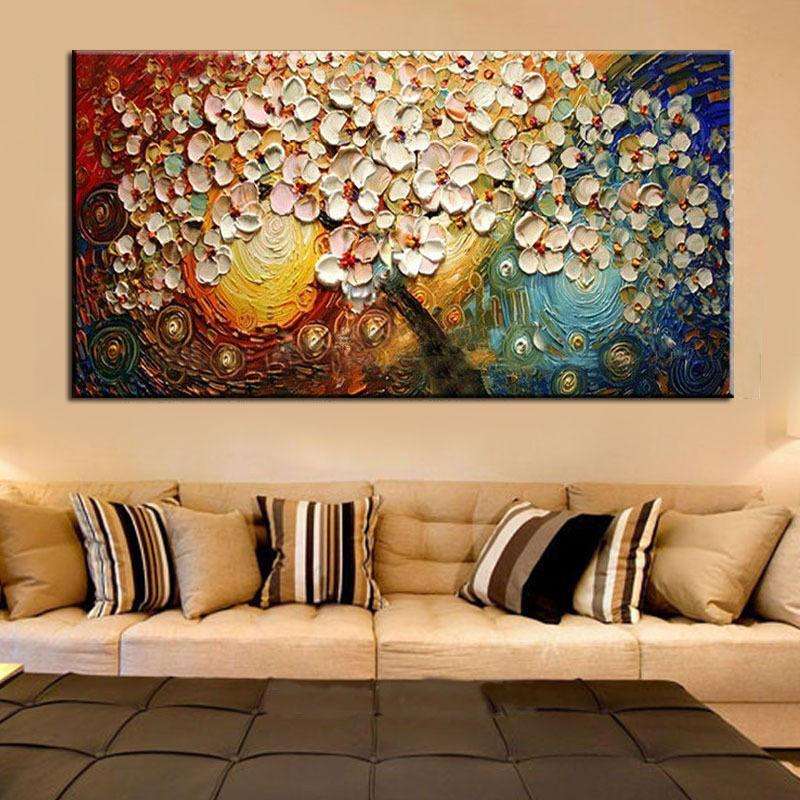 Hand-painted Knife Art Flowers Oil Painting Writings On The Wall Oil Painting