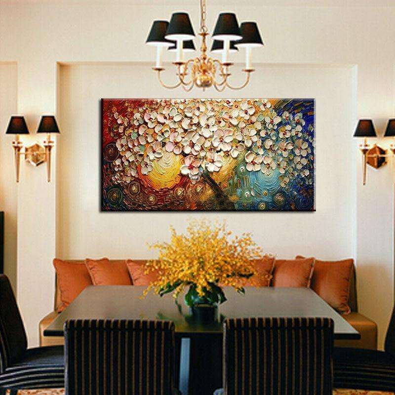 Hand-painted Knife Art Flowers Oil Painting Writings On The Wall Oil Painting