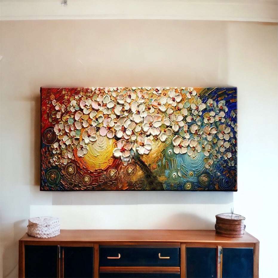 Hand-painted Knife Art Flowers Oil Painting Writings On The Wall Oil Painting