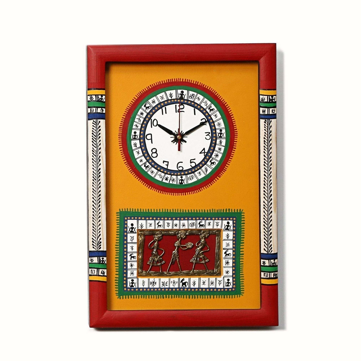 Handcrafted Yellow Wall Clock with Glass Frame Writings On The Wall clock