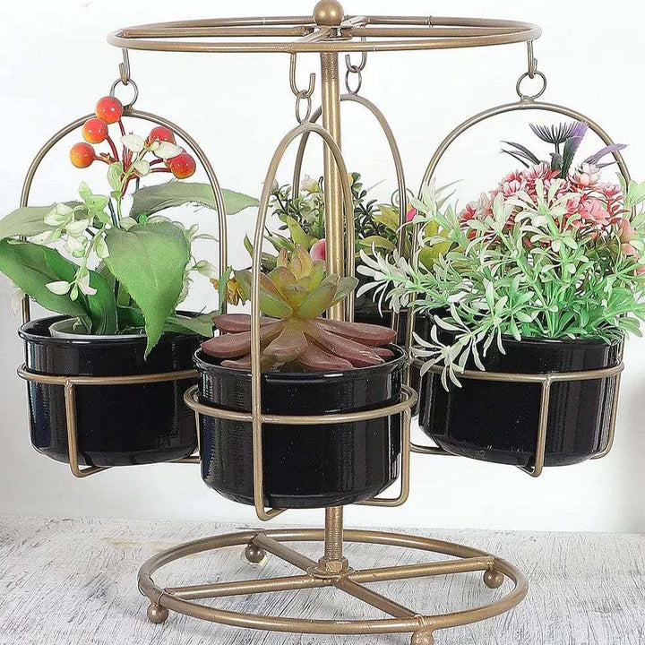 Hanging Wheel Black & Gold Planter Stand Writings On The Wall home decor