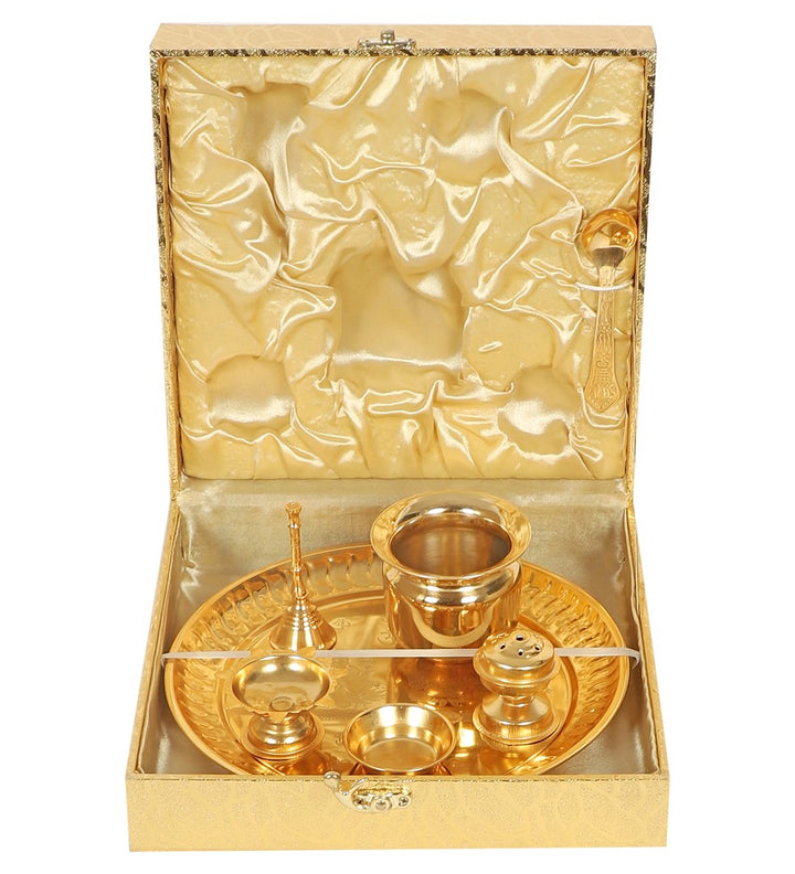 Gold Steel Pooja Thali With Gift Box