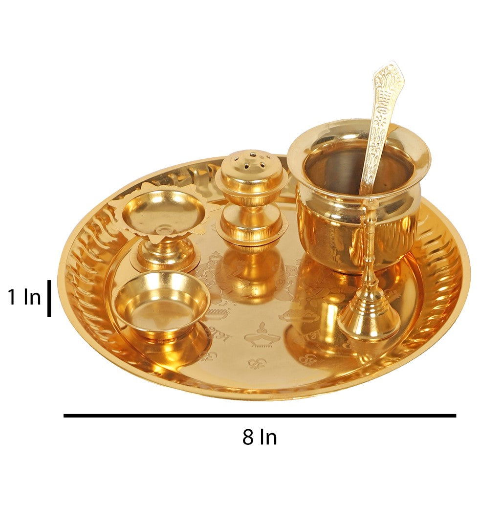 Gold Steel Pooja Thali With Gift Box