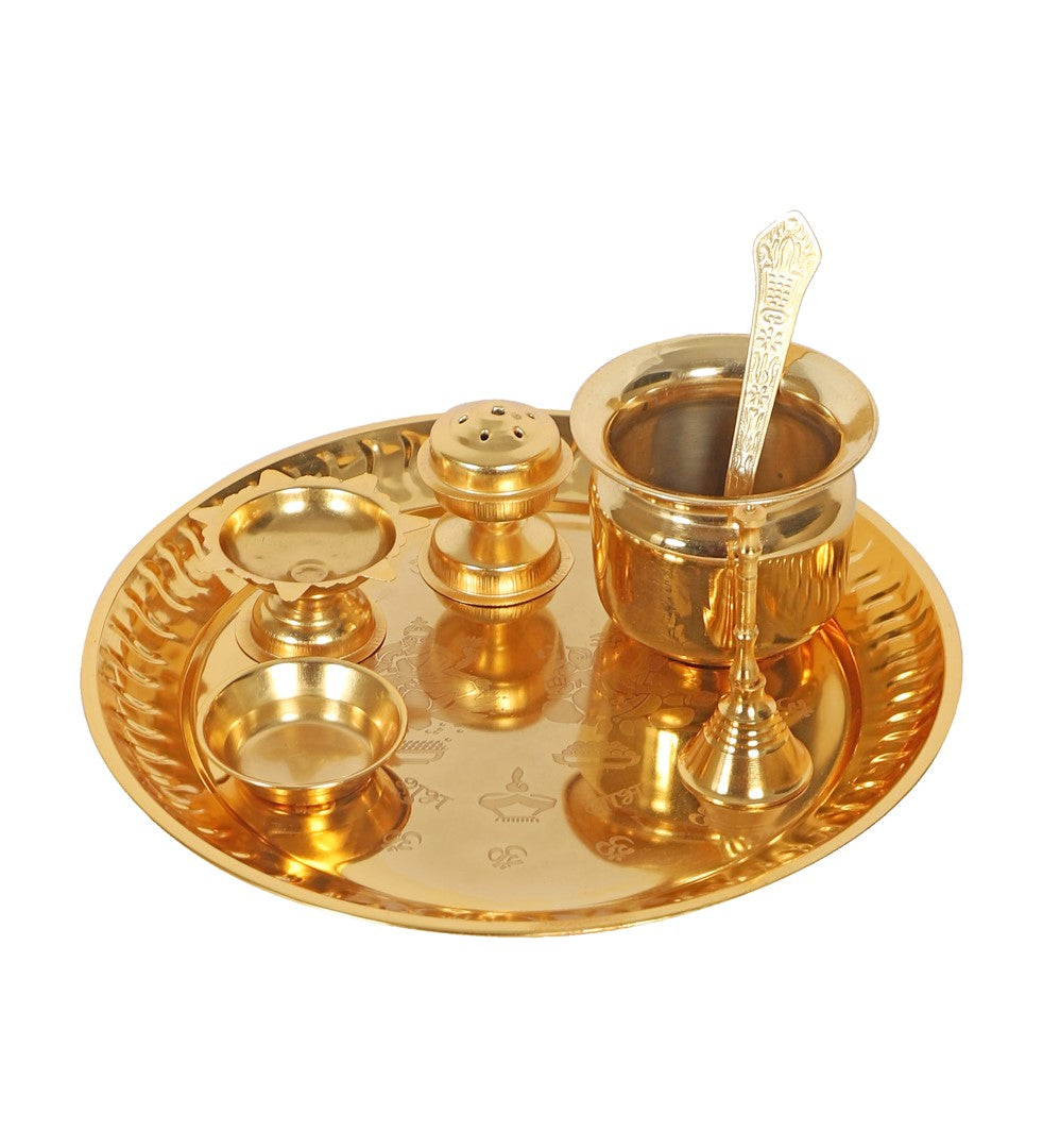 Gold Steel Pooja Thali With Gift Box