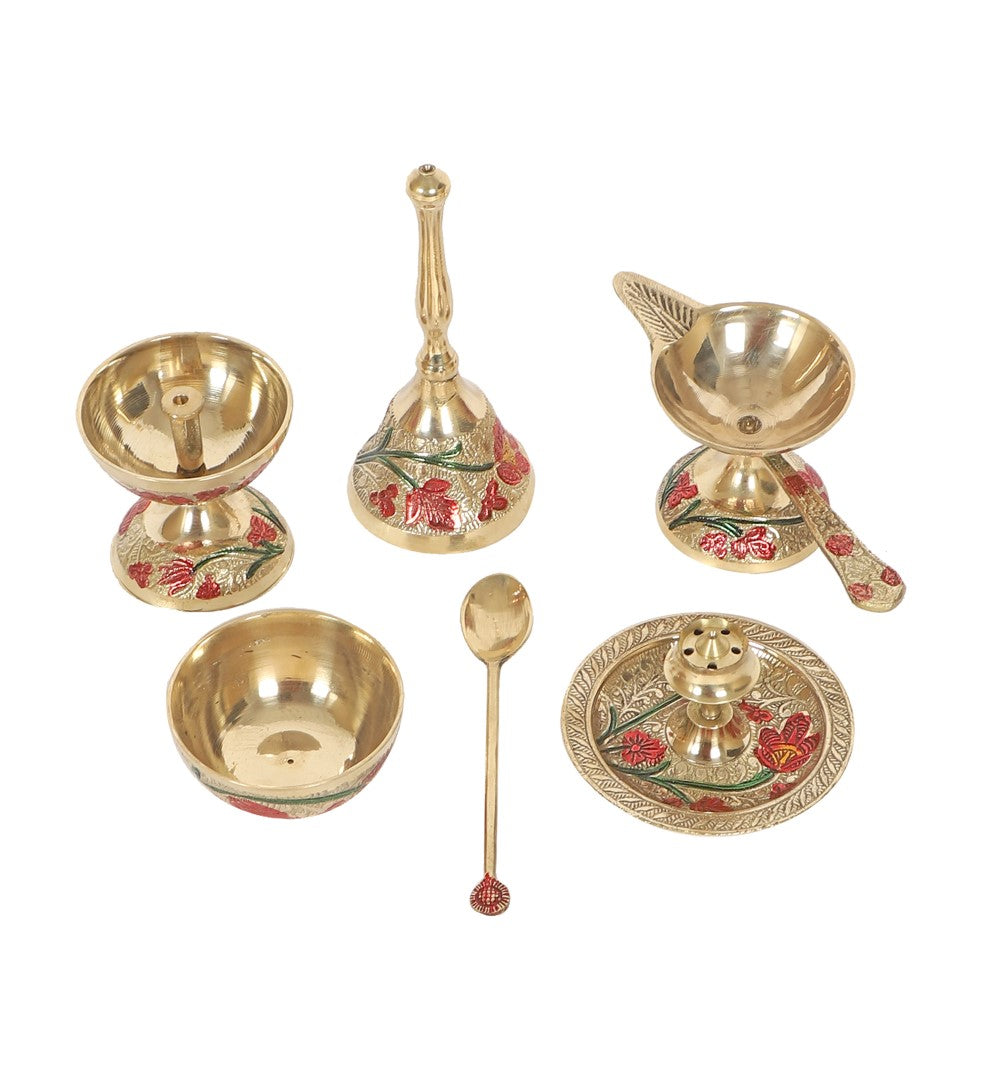 Premium Brass Meena Pooja Thali with Velvet Box